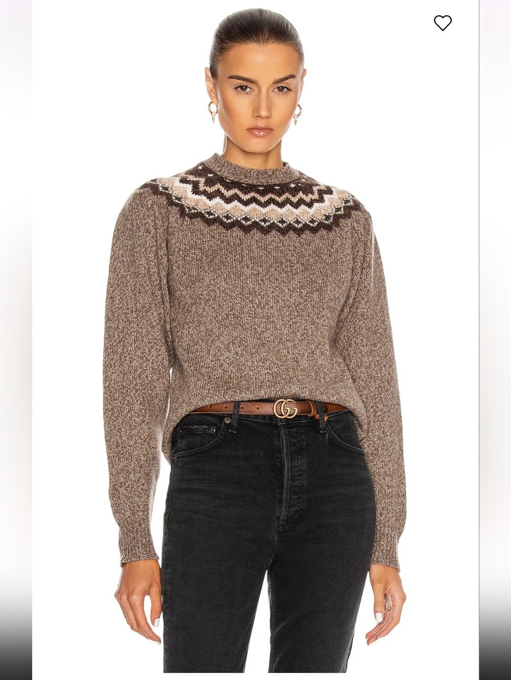 Frame Fairisle Crew Sweater - Mushroom Heather Multi Wool/Cashmere Blend